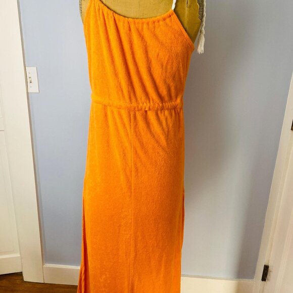 Vintage 1970s Orange Terrycloth Bathing Suit Cover Up Dress Size Small / Medium - Picture 4 of 11